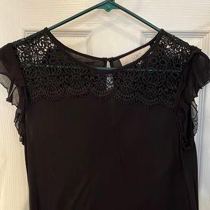 🖤 Loft black ruffle sleeve crochet lace blouse size small
